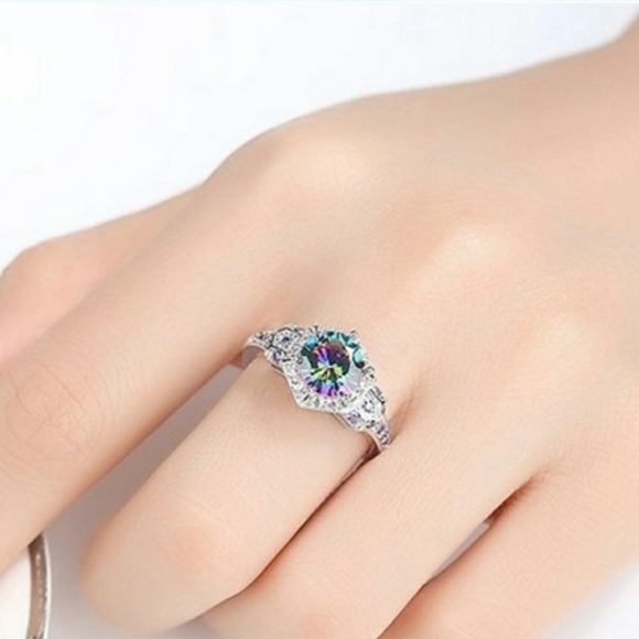 Sterling Silver Fire Rainbow Amethyst Hexagon Ring - Picture 3 of 13